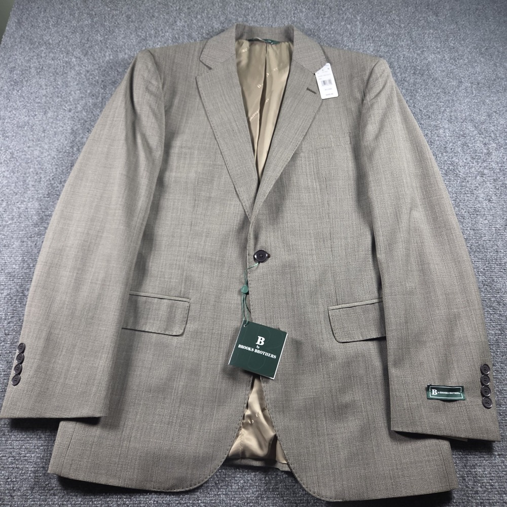 B by Brooks Brothers Blazer Mens 40L Brown Houndstooth Two Button Jacket NEW